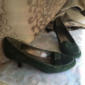 Franco Sarto green suede Kitty heels